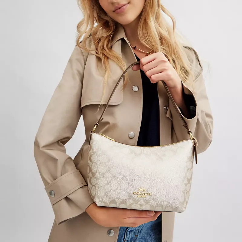 COACH Coated Canvas Portable Crossbody Bag, Shoulder Bag Trumpets Women's Champagne Gold-3