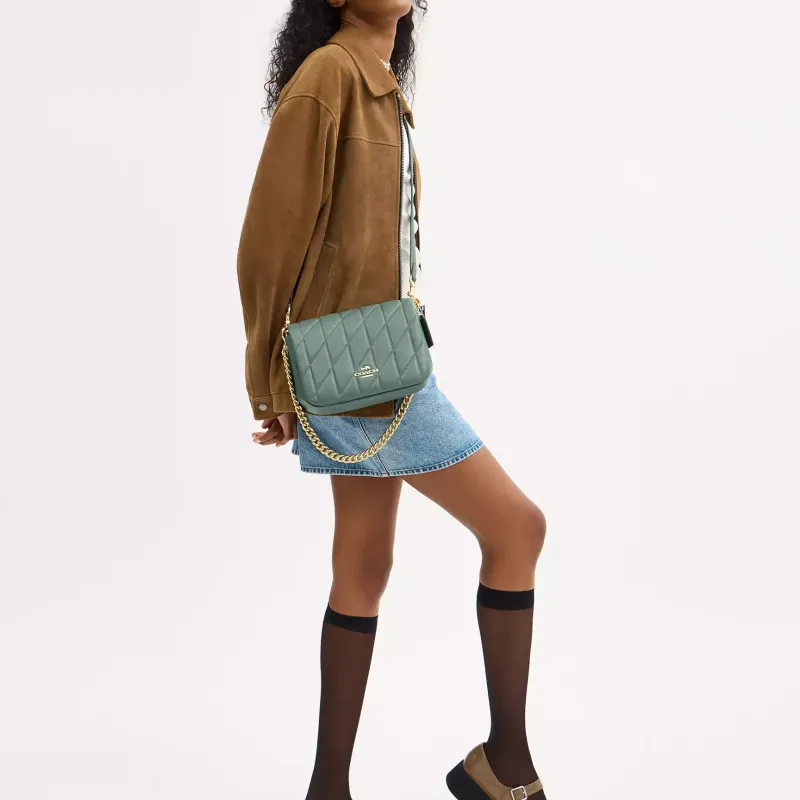 COACH Leather Portable Crossbody Bag Shoulder Bag Small Size Women's Green-3