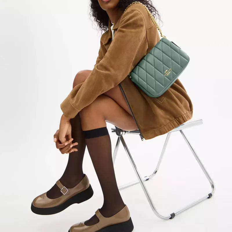 COACH Leather Portable Crossbody Bag Shoulder Bag Small Size Women's Green-4
