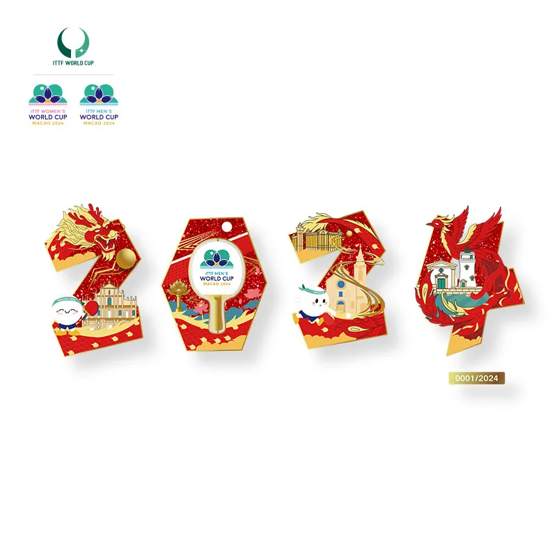 ITTF 2024 Macau Table Tennis World Cup Badge Set Auspicious Dragon And Phoenix Badges-1