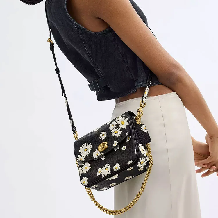 COACH Cassie Polished Pebble Leather Shoulder Bag, Crossbody Bag, Handbag Trumpets Women's Black & Multicolor-5