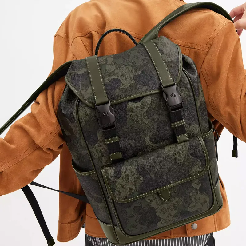 COACH League Coated Canvas Backpack Tubas Men's Army Green-3
