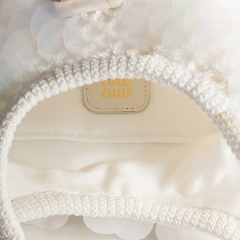 MIU MIU Ivy Cotton Shoulder Bag, Crossbody Bag, Handbag Women's White-4
