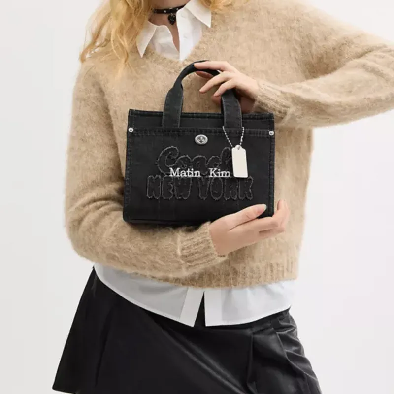 COACH Denim Tote Bag, Shopping Bag, Shoulder Bag, Crossbody Bag, Handbag Medium Size Women's Black-5