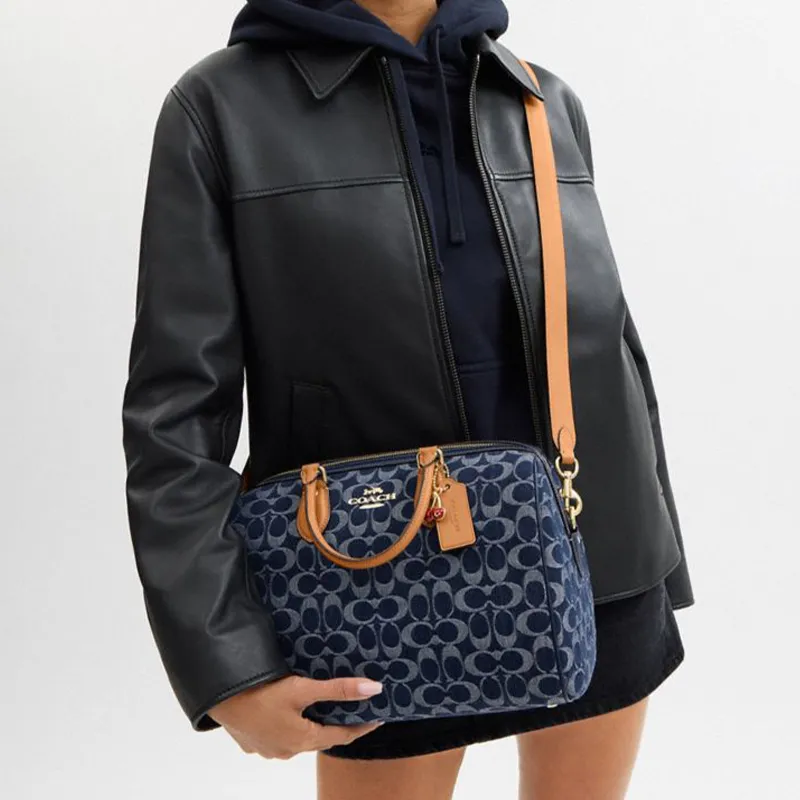 COACH Rowan Fabric Shoulder Bag Crossbody Bag Handbag Large Size Women's Blue-3
