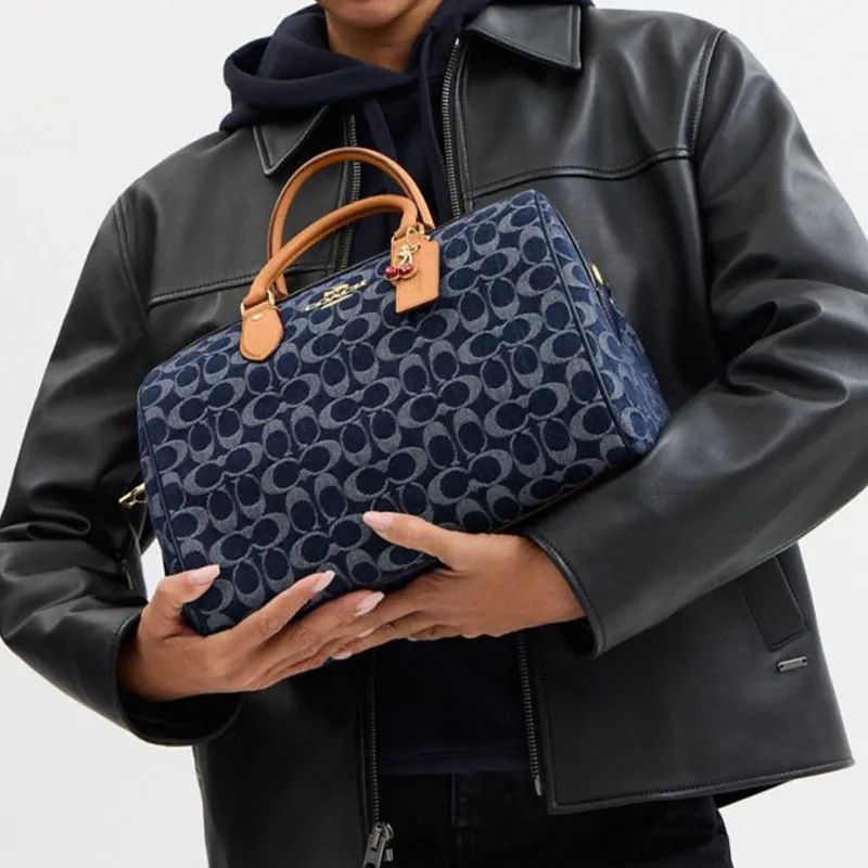 COACH Rowan Fabric Shoulder Bag Crossbody Bag Handbag Large Size Women's Blue-4