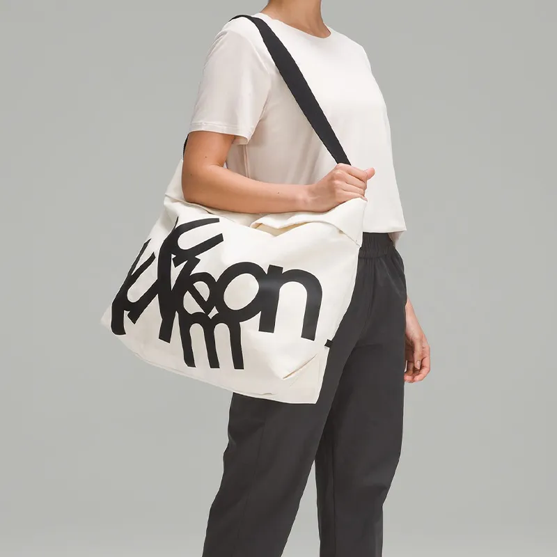 Lululemon Canvas Bag, One Shoulder Handbag Unisex White-1