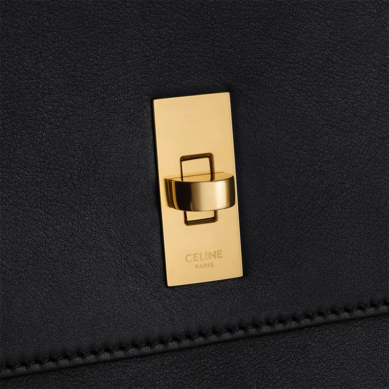 CELINE Cow Leather Handbag Medium Size Women's Black-5