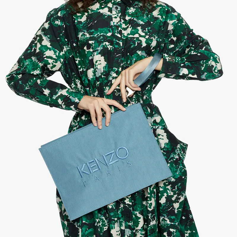 KENZO Polyamide Document Bag Clutch Large Size Unisex Glacier Blue-4