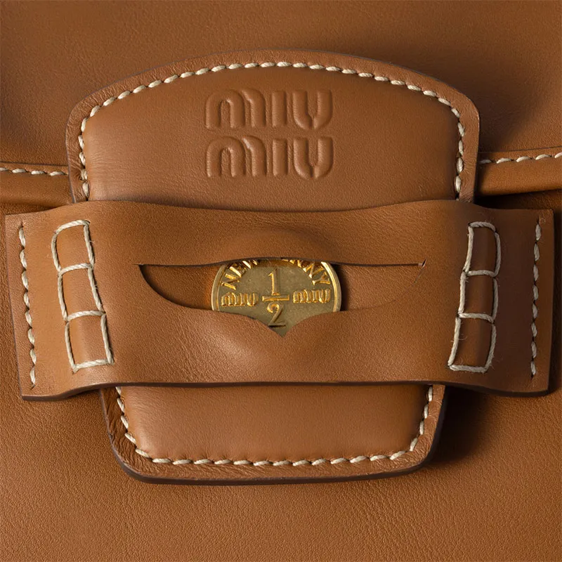 MIU MIU Penny Calfskin Crossbody Bag, Shoulder Bag Women's Brandy-4