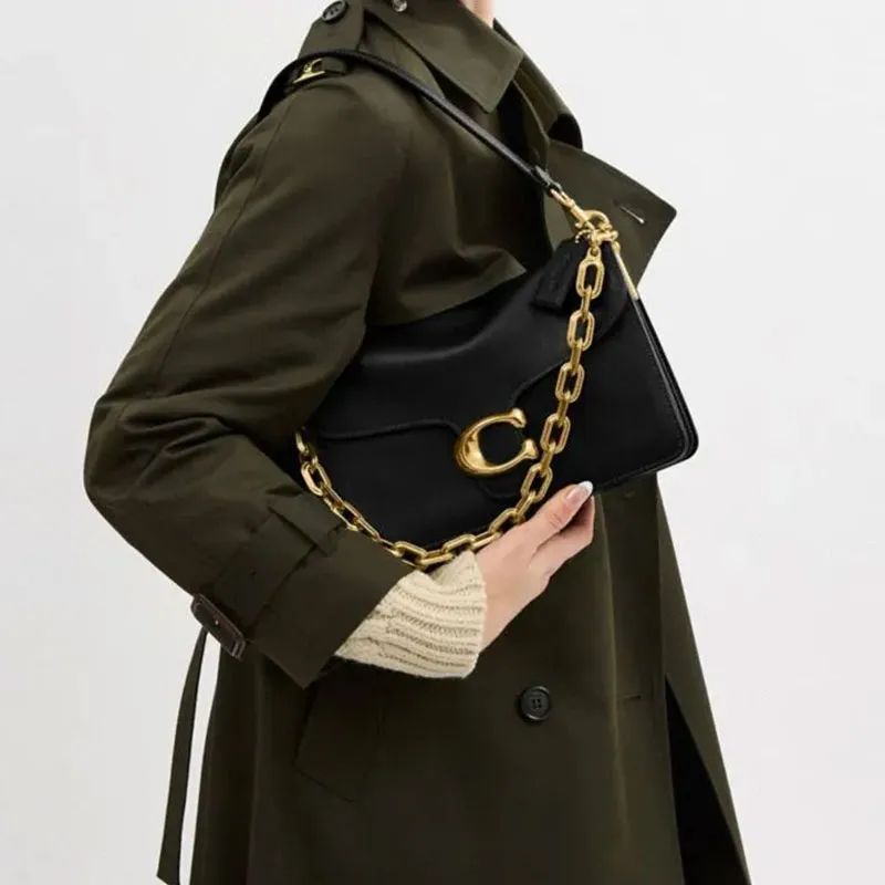 COACH ChainTabby Cow Leather Portable Crossbody Bag, Shoulder Bag Medium Size Women's Black-6