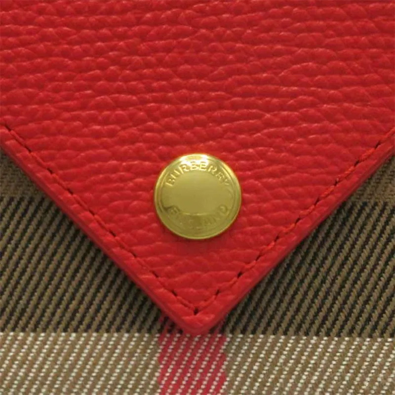 Burberry Cotton With Leather Wallet Mini Women's Red & Brown-6