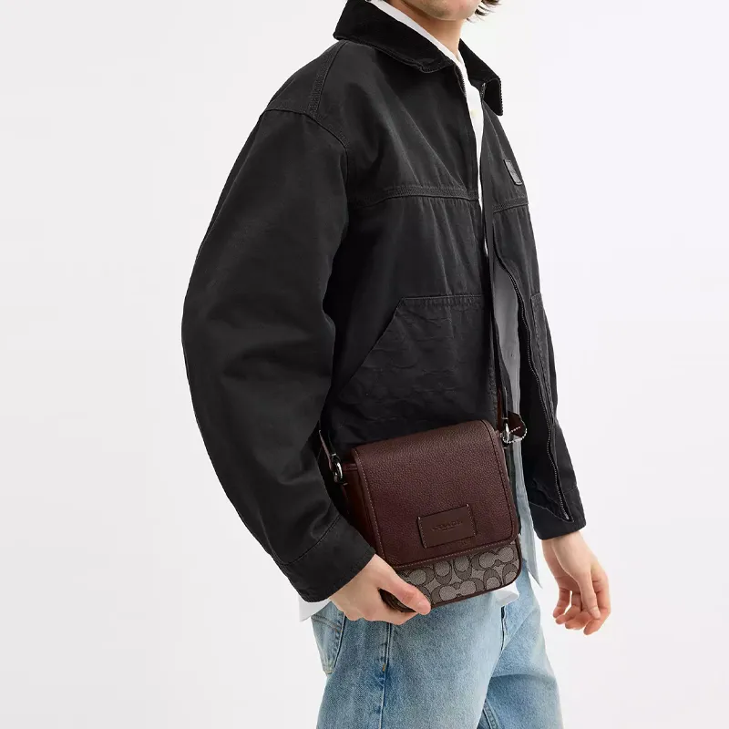 COACH LUCASSignature Smooth Calfskin Shoulder Bag, Crossbody Bag Mini Men's Brown-3