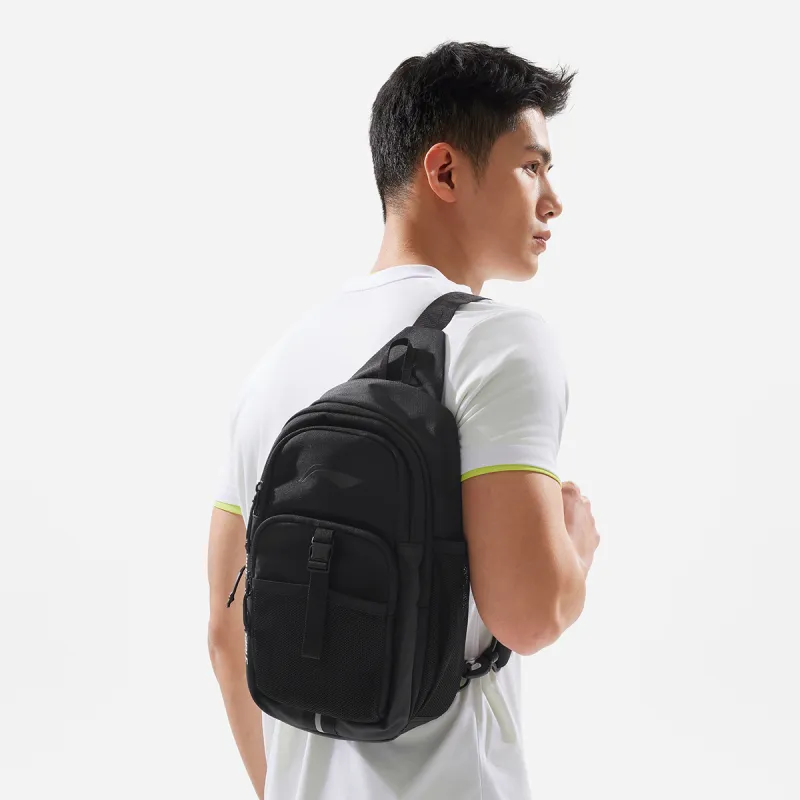 LiNing Fitness Series Polyester One Shoulder Crossbody Bag, Sling Bag Unisex Black-3