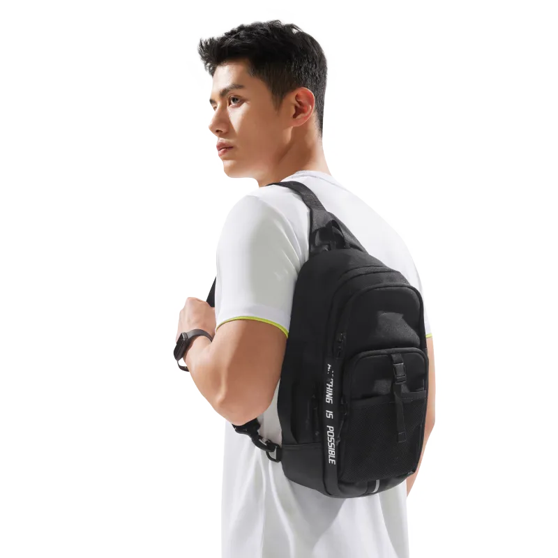 LiNing Fitness Series Polyester One Shoulder Crossbody Bag, Sling Bag Unisex Black-2