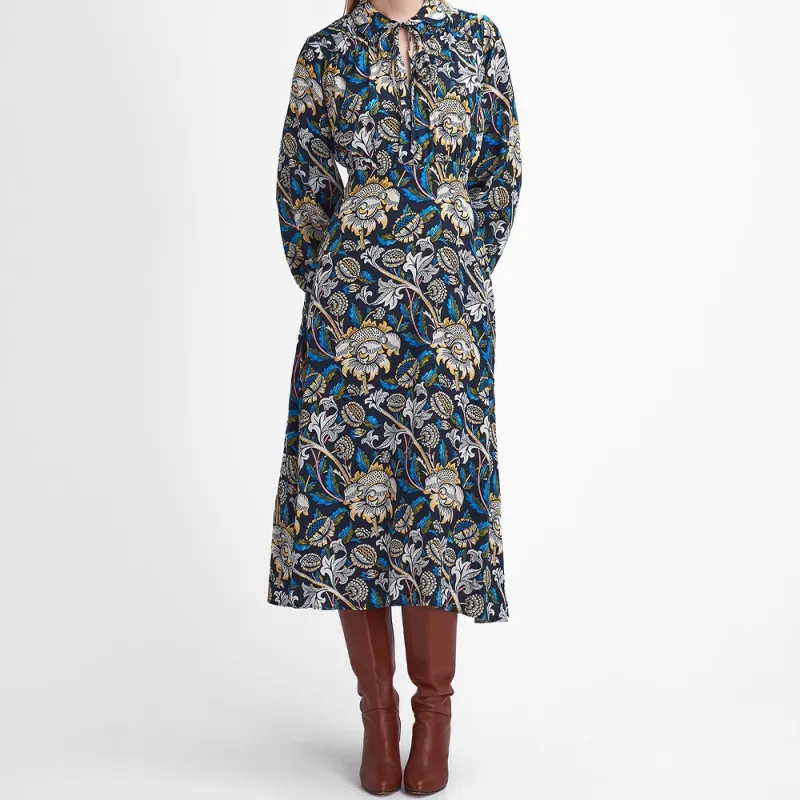 BARBOUR x William Morris Gallery Rendall FW24 Long-Sleeved Dresses Women's Beige Blue-2
