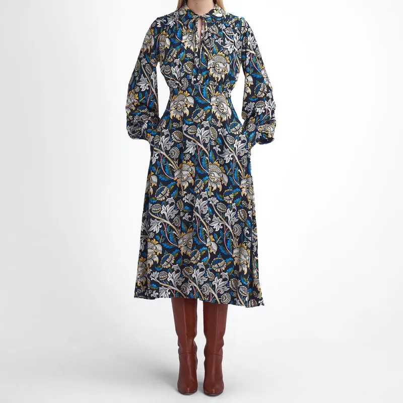 BARBOUR x William Morris Gallery Rendall FW24 Long-Sleeved Dresses Women's Beige Blue-1