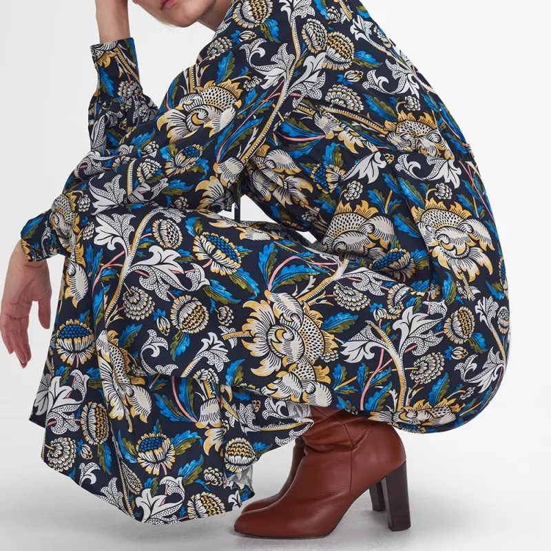 BARBOUR x William Morris Gallery Rendall FW24 Long-Sleeved Dresses Women's Beige Blue-7