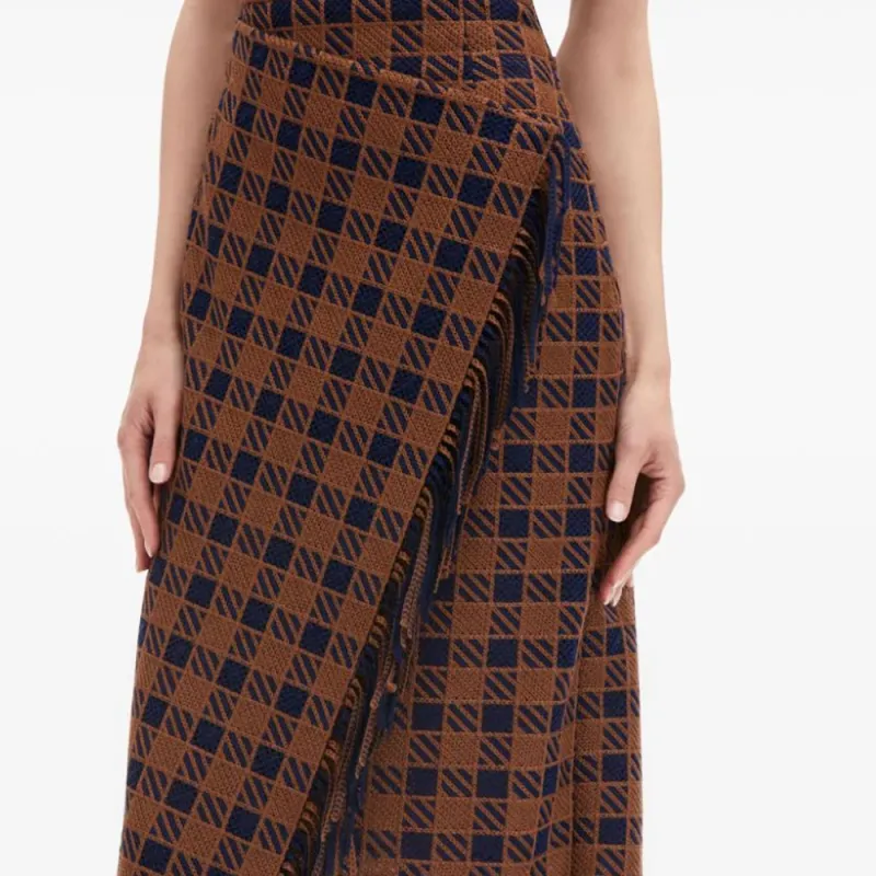 Oscar De La Renta Check Fringe Guipure Skirt-4