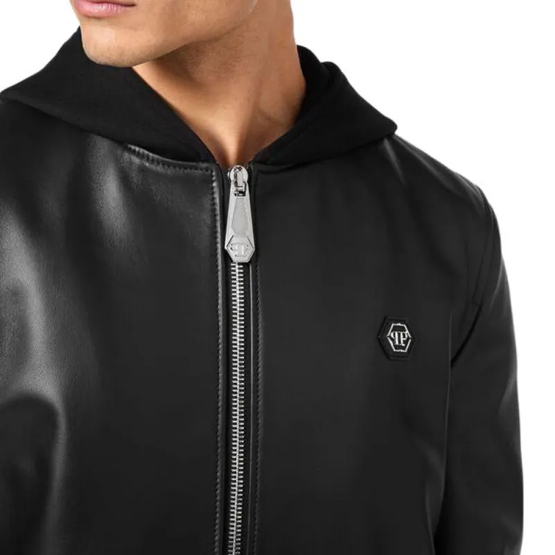PHILIPP PLEIN Logo Plaque Hooded Bomber Jacket-4