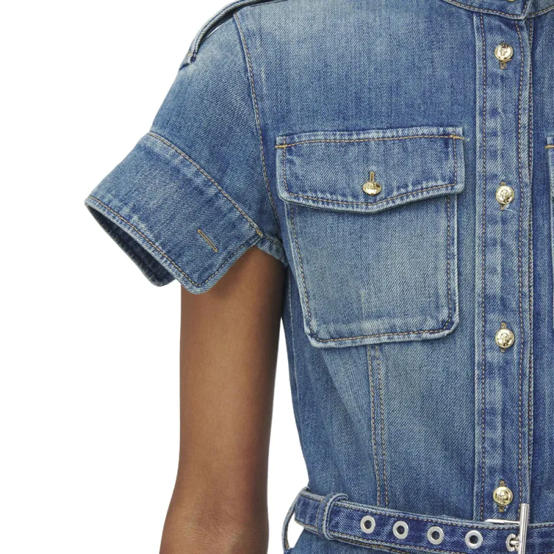 Alexander McQueen Short Sleeve Shirt Denim Mini Dress-4
