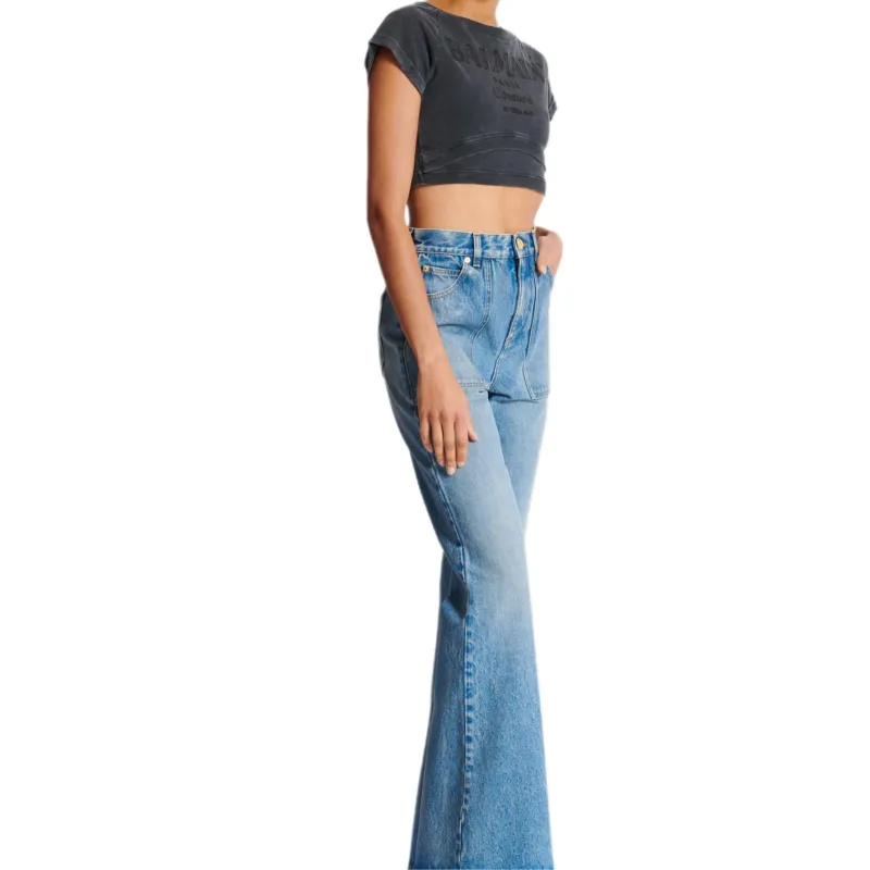 BALMAIN Logo Embroidered Cropped T Shirt-3