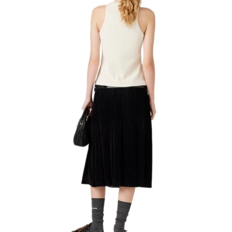 MIU MIU Logo Embellished Ribbed Sleeveless Top-2