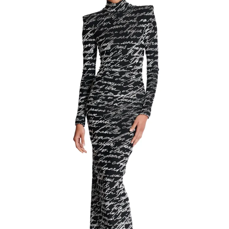 BALMAIN Long Love Letter Jacquard Knit Dress-4
