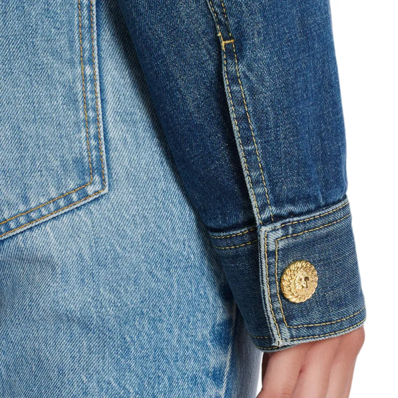 BALMAIN Cropped Faded Denim Jacket-7