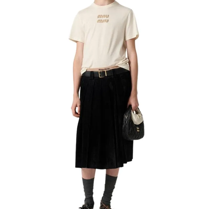 MIU MIU Logo Embellished Crewneck T Shirt-1