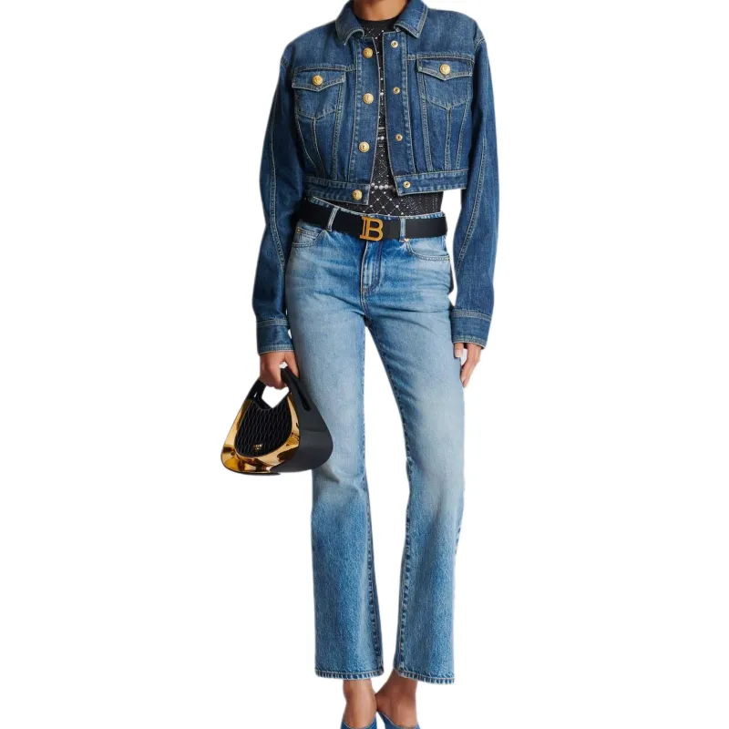 BALMAIN Cropped Faded Denim Jacket-5