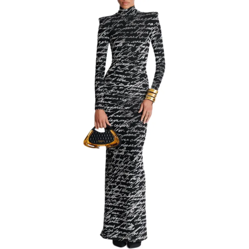 BALMAIN Long Love Letter Jacquard Knit Dress-1