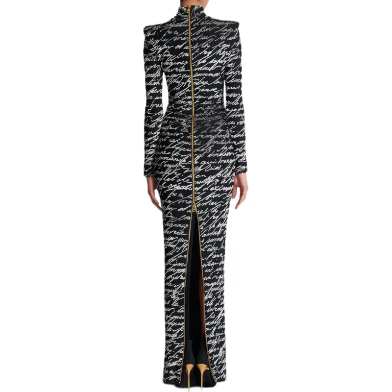 BALMAIN Long Love Letter Jacquard Knit Dress-2
