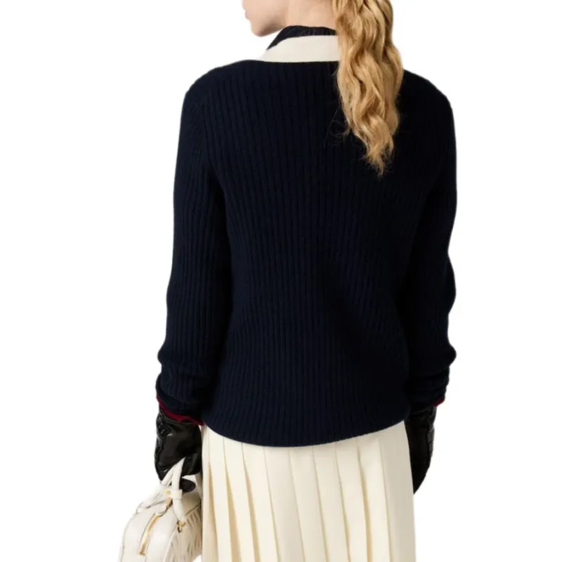 MIU MIU Logo Embroidered V Neck Jumper-2