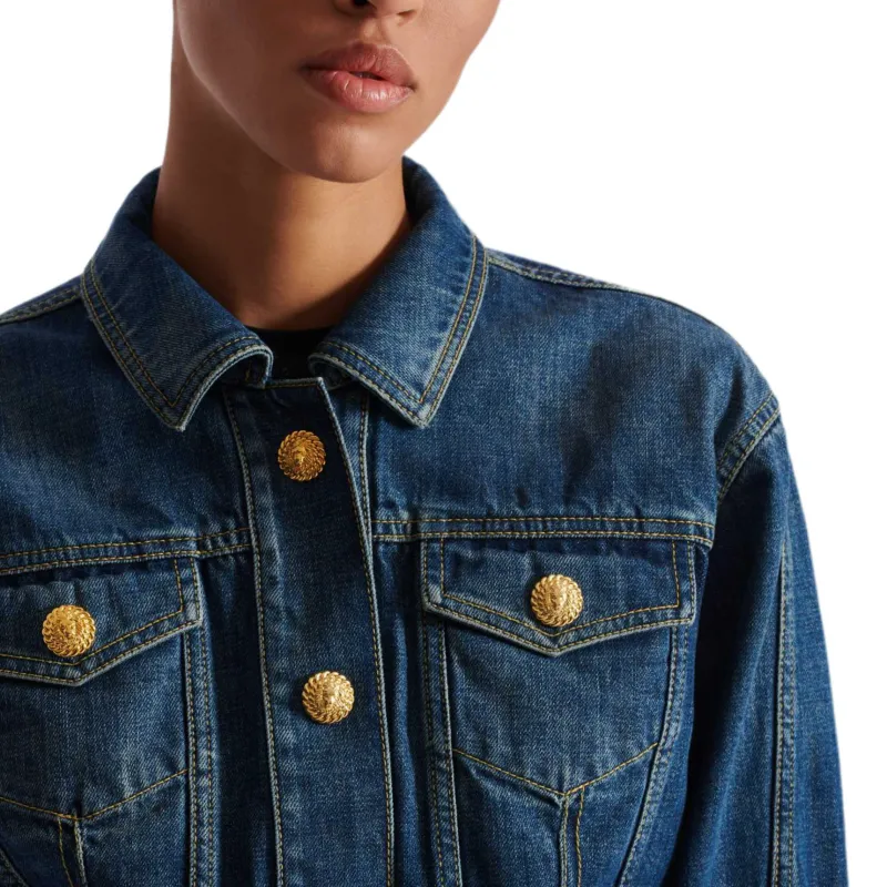 BALMAIN Cropped Faded Denim Jacket-6