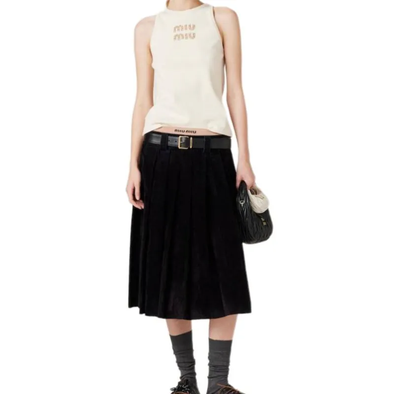 MIU MIU Logo Embellished Ribbed Sleeveless Top-1