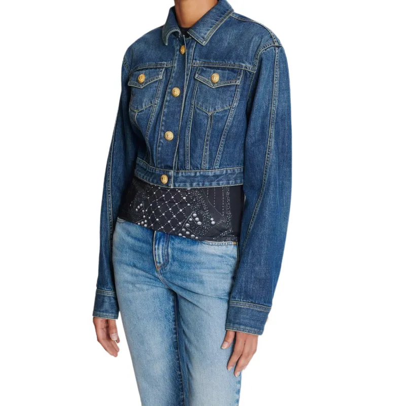 BALMAIN Cropped Faded Denim Jacket-3