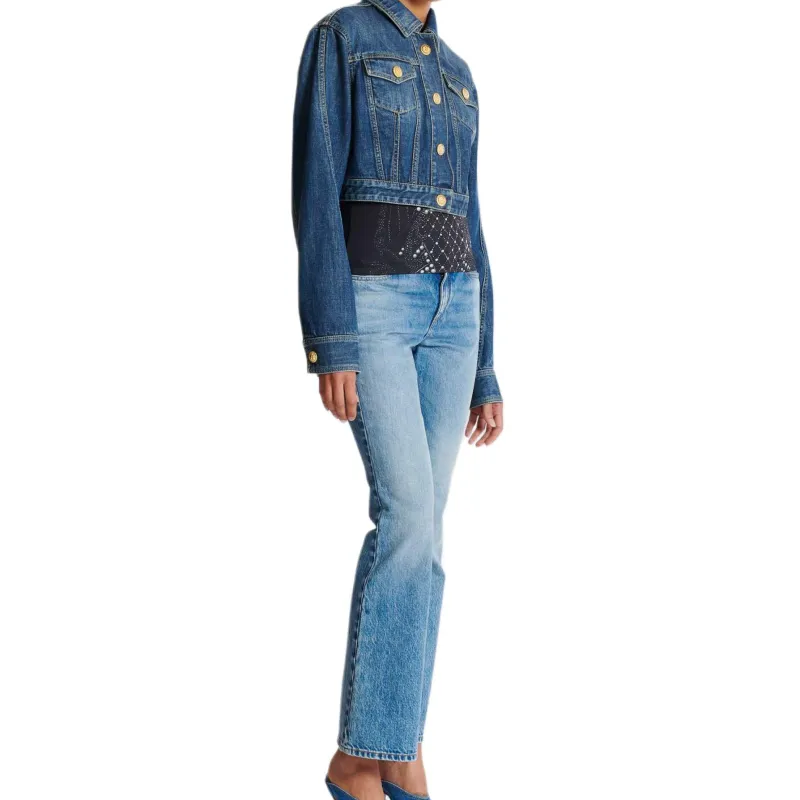 BALMAIN Cropped Faded Denim Jacket-4