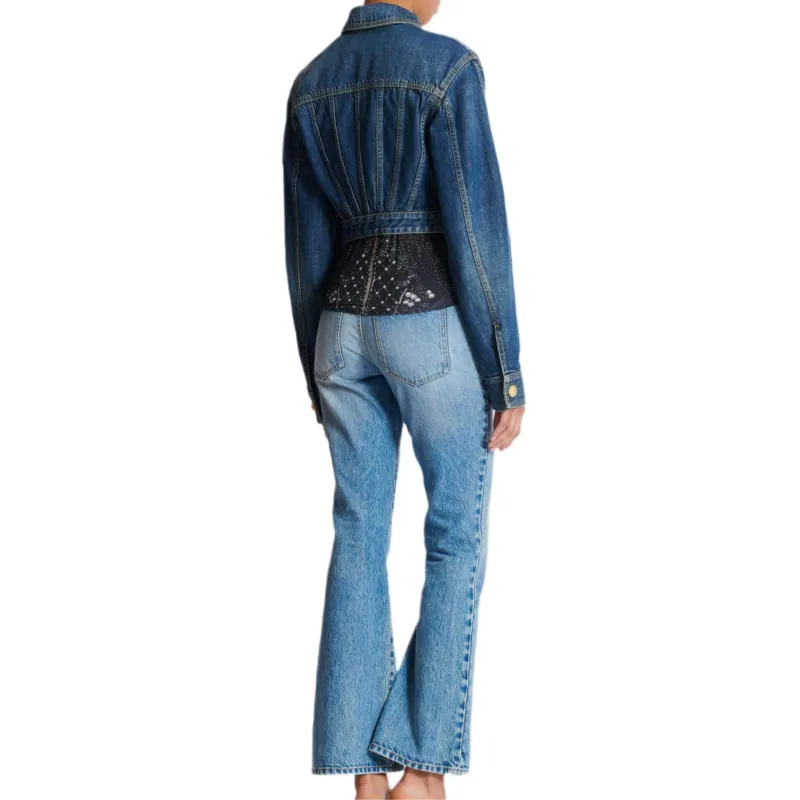 BALMAIN Cropped Faded Denim Jacket-2