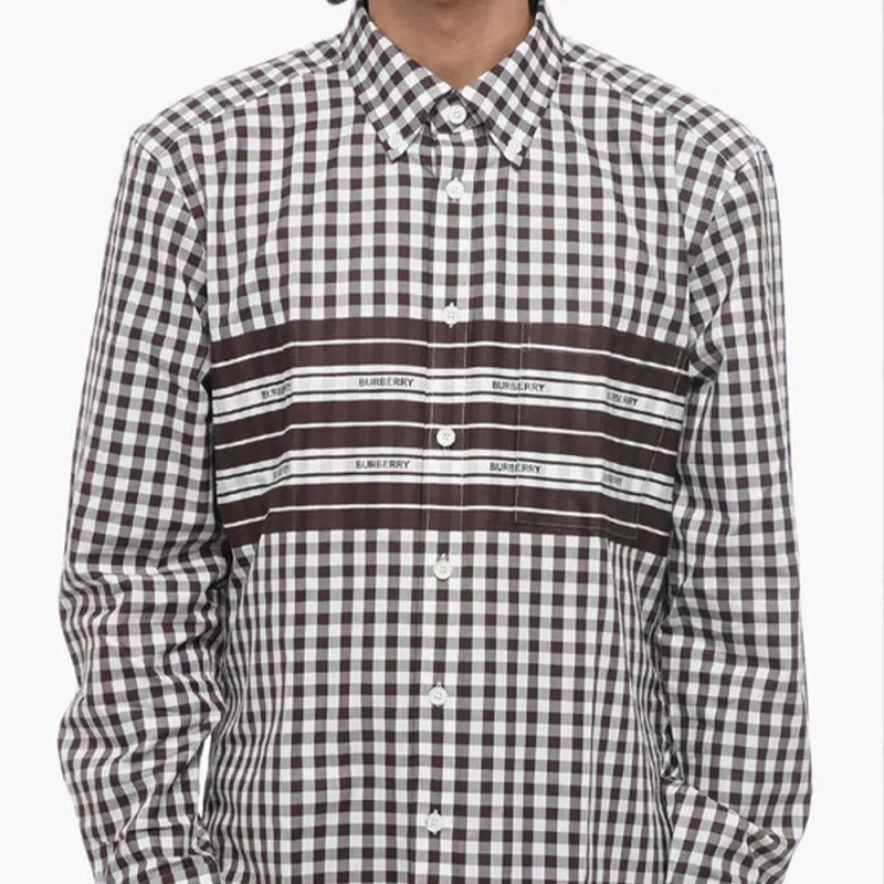 Burberry FW23 Mens Letter Stripe Check Print Single-Breasted Casual Shirt Brown-6