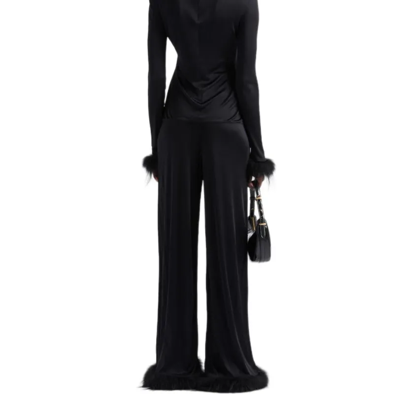 PRADA Triangle Logo Wide Leg Trousers-2