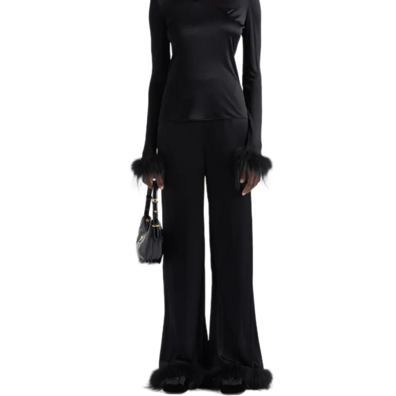 PRADA Triangle Logo Wide Leg Trousers-1