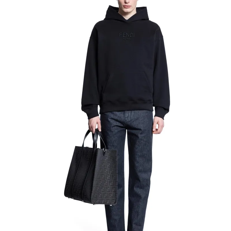 FENDI Logo Embroidered Long Sleeved Hoodie-5