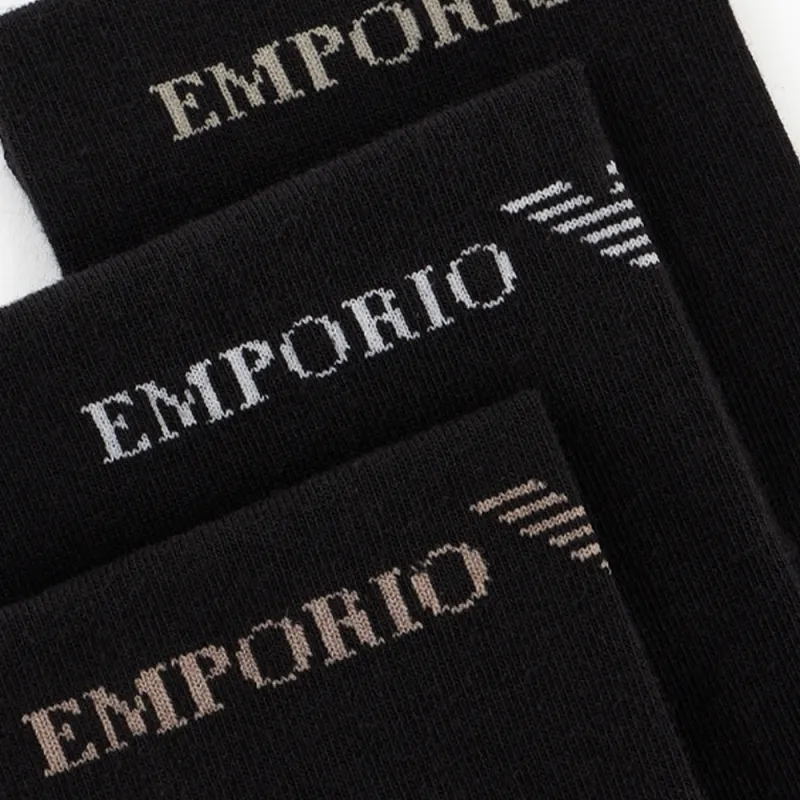 EMPORIO ARMANI SS25 Mid Calf Socks Men's 3 Pack Black-1