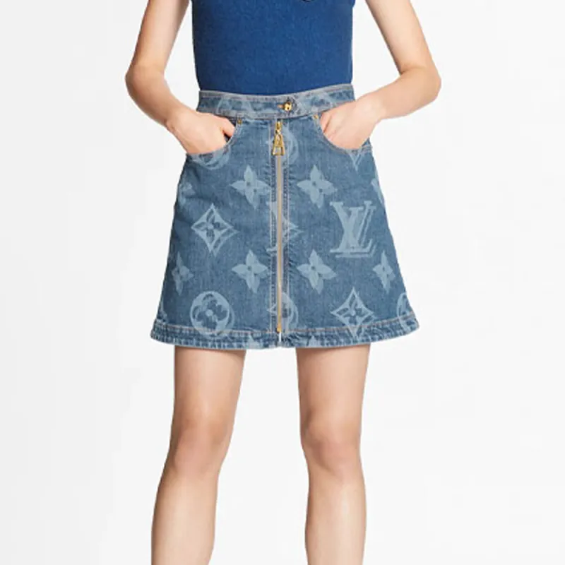 LOUIS VUITTON New Quarterly Products Of LV Denim Short Skirts Women's Blue-4