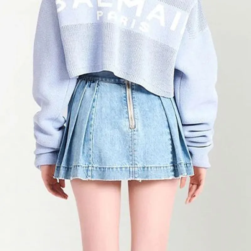 BALMAIN Off Shoulder Knit Crop Top 'Bleu Pale/Blanc'-2