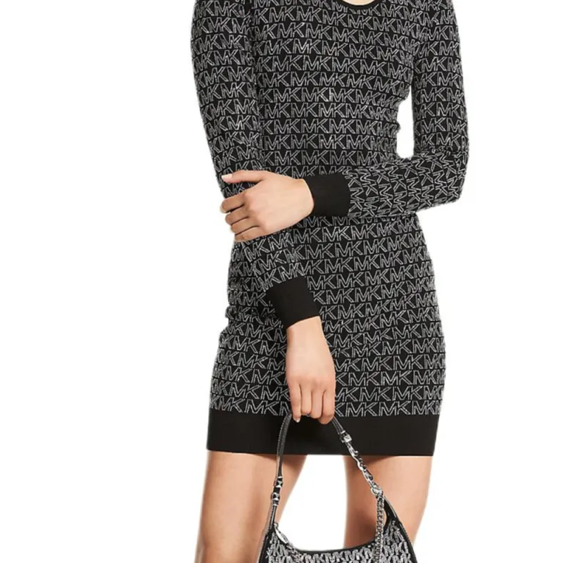 MICHAEL KORS Crystal Logo Stretch Viscose Cutout Dress-4