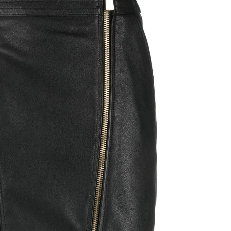 PINKO Zip-up Leather Miniskirt-4