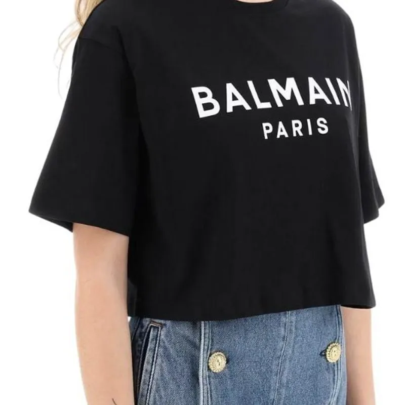 BALMAIN Cropped Logo T shirt-4