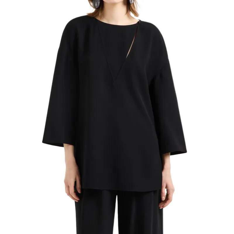 EMPORIO ARMANI Keyhole Neck Side Slit Blouse-1